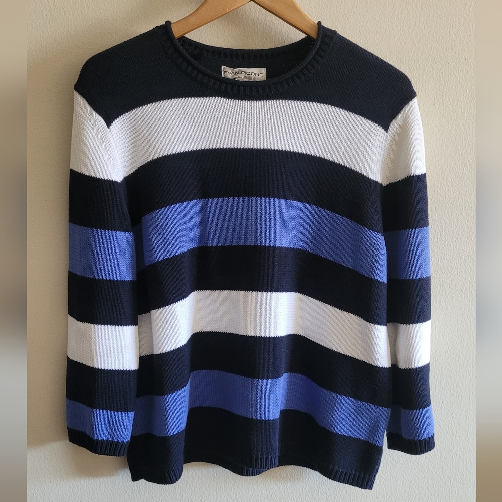 Vtg Evan-Picone Rolled Neckline Wide Striped Pullover Knit Sweater, Women's XL